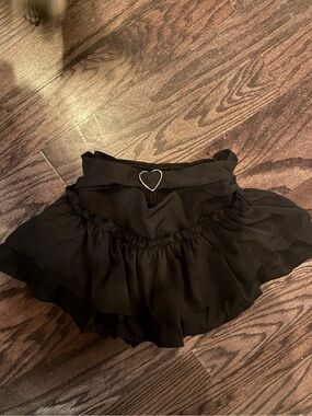 Black Ruffled Mini Skirt with Heart Accent